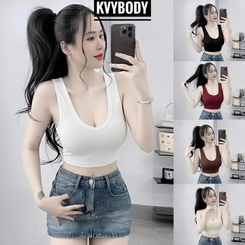  Áo croptop cổ tim sát nách KVYBODY A55 chất thun cotton borip lụa dày mịn co giãn thích hợp mặc ở nhà đi chơi đi du lịch 