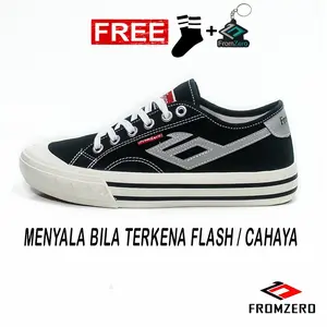 Fromzero - Sepatu Sneakers Kasual Sepatu Sekolah Pria wanita Aransa Black white FLASH  gratis kaos kaki