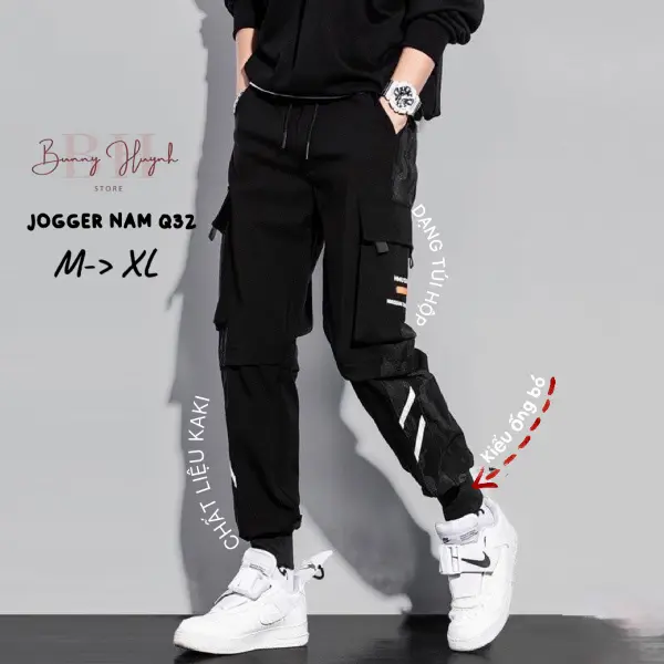 QUẦN JOGGER Q32 NAM ỐNG BÓ - KIỂU TÚI HỘP - CÓ DÂY MÀU ĐEN - CHẨT KAKI - PHONG CÁCH KHỎE MẠNH THỂ THAO- BUNNY HUỲNH STORE jogger  nam