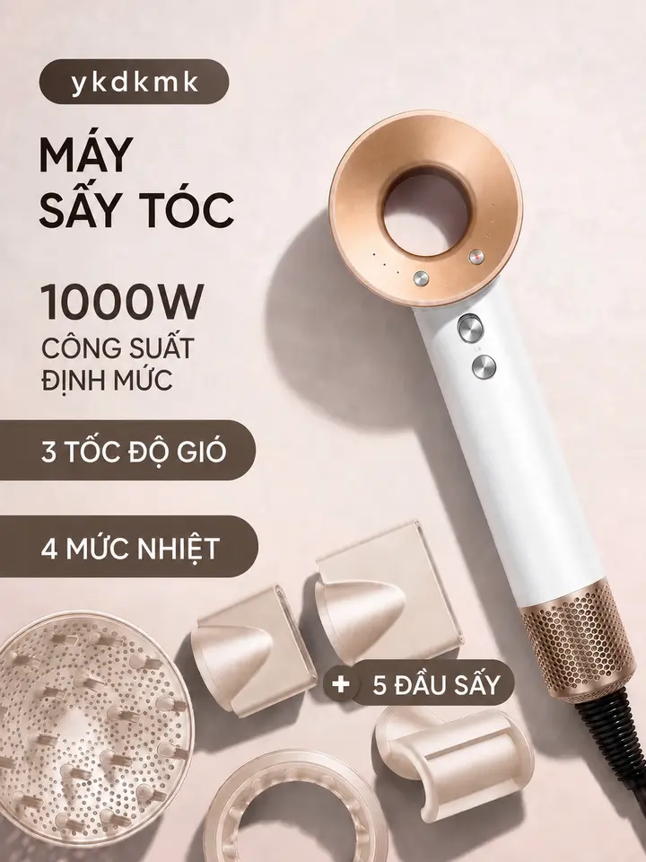 Máy sấy tóc ion âm nóng lạnh không cánh MASTERI, gió mạnh, nhiều mức chỉnh chuẩn như salon, bảo hành 12 tháng