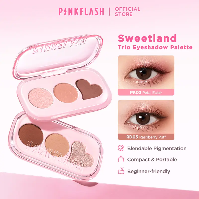 [Official]Pinkflash Pocket Essentials 3-colors Eyeshadow Palette High Pigmented Blendable Smooth Delicate Powder Long Wear PFE47-1