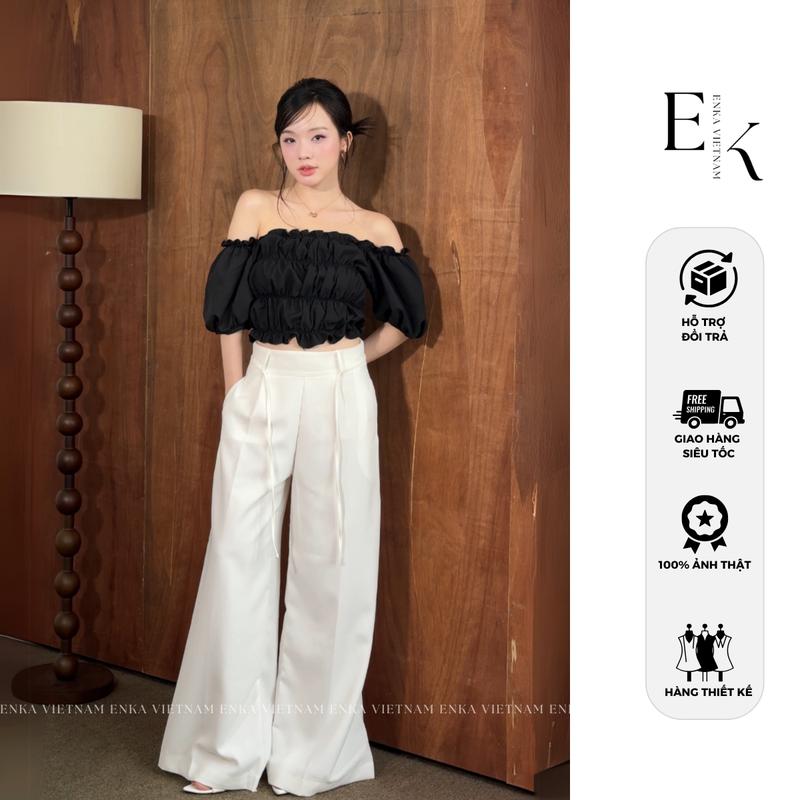 Áo trễ vai nhún tay phồng BONITA TOP ôm body nữ đẹp sang áo lệch vai kiểu nữ dày dặn áo bẹt vai mặc nhiều kiểu áo tiểu thư phong cách sang trọng lịch sự mùa hè TOP WOMEN - ENKA VIETNAM