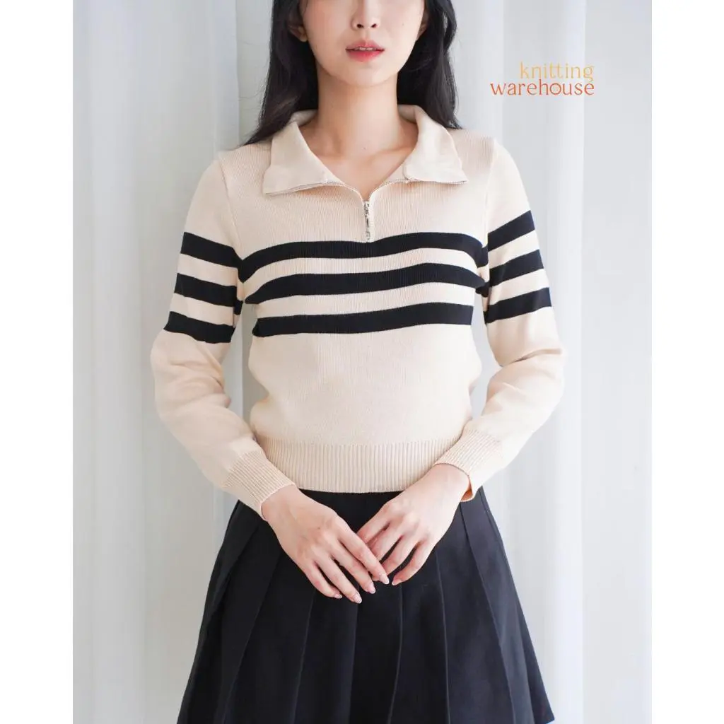 Shinly Sweater Zipper Stripe - Atasan Wanita Rajut Import TM (25089)