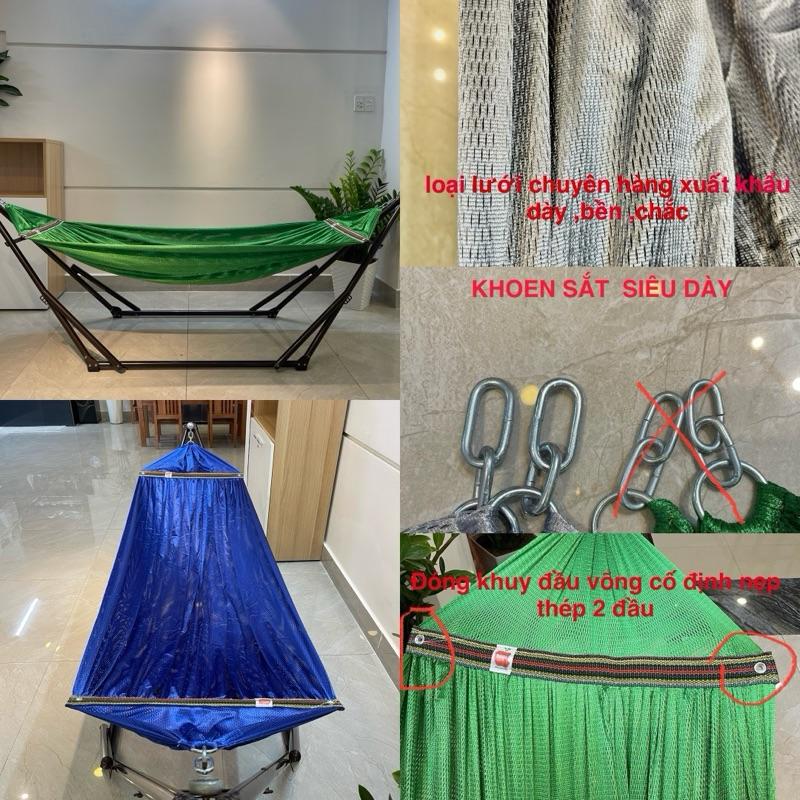 Võng lưới XUẤT KHẨU đại cồ dày rộng ,cực bền đóng khuy sắt 2 đầu chịu tải 200kg 1m6 x 2m4 