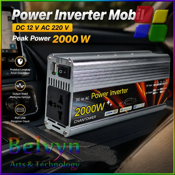 CHANTOWER Power Inverter Mobil Modified Sine Wave DC 12V AC 220V 2000W - SAA-2000A