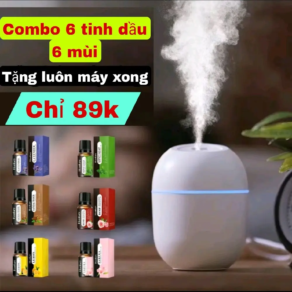 Combo 6 tinh dầu xông phòng 6 mùi tặng kèm 1 máy xông mini máy phun sương ,15-20m combo trải nghiệm giá chỉ 89k ( Số lượng có hạn )