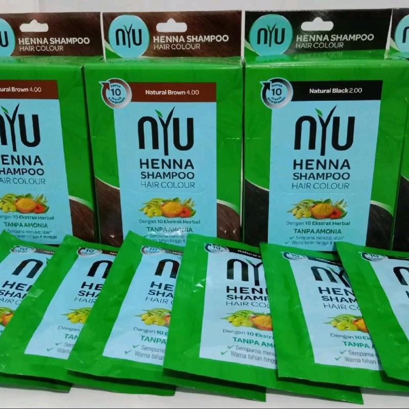 NYU Henna Shampoo Pewarna Rambut Sachet 20ml (Isi 4pcs/1 Box) - Cat Kering 7