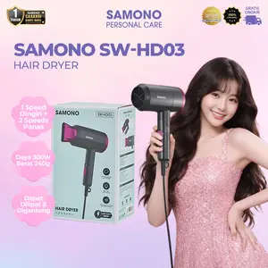 [FOLAGO] SAMONO SW-HD03 Hair Dryer 3 Kecepatan Dengan Angin Dingin dan Hangat Blue Light ION Negatif 300 Watt Bisa Dilipat Pengering Rambut - GARANSI 1 TAHUN