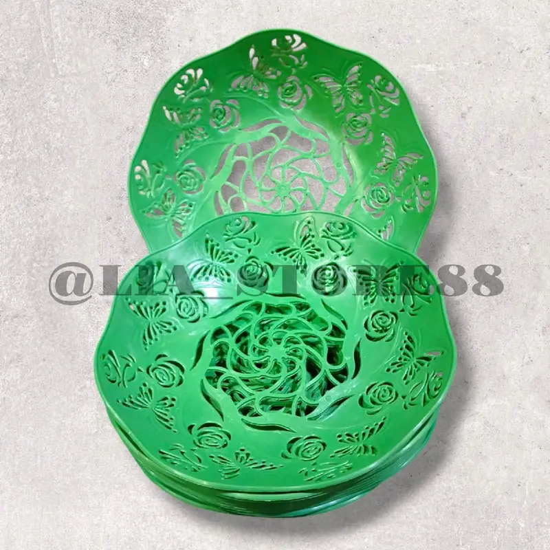 set peralatan makan ( PAKET USAHA 24PCS) Piring Rotan Batik Cekung Motif Ukir 22cm  Free Centong 1 Pcs Souvenir Plastik Kitchenware 1
