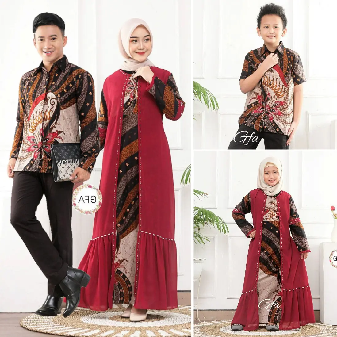 Sarimbit keluarga muslim, gamis couple ibu dan anak, sarimbit lebaran terbaru, baju lebaran 2025 elegan