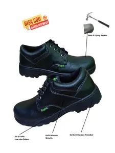 Dagok Sepatu Safety Ujung Besi Kulit Sintetis Murano Pria Dewasa Model Tali Hitam Kerja Kantor Lapangan High Quality Shoes