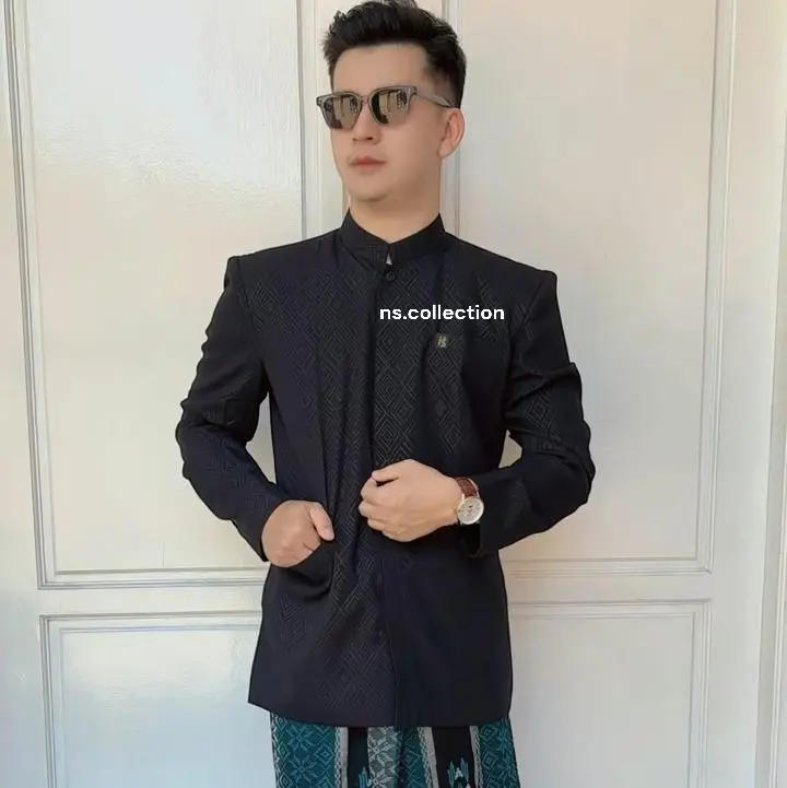 jasko  Pria Dewasa Baju bahan embos Premium Nyaman, Panjang, Kain, Formal,  Hitam 0