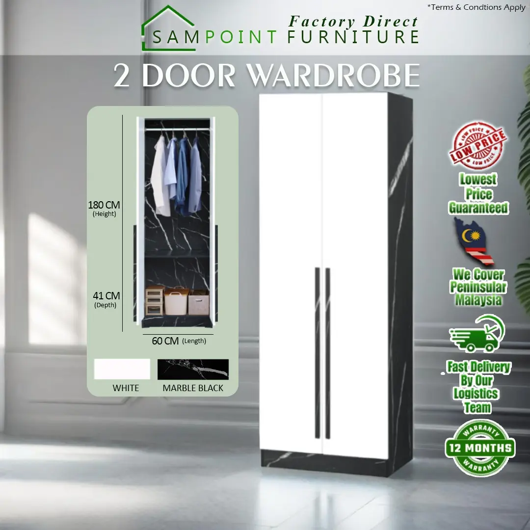 RAYA SALES SamPoint 2 Door Wardrobe / Almari Pakaian 2 Pintu / almari murah Kabinet | Kabinet Baju | modern | Wardrobe | Almari | Cabinet | almari kotak Wooden Furniture | almari baju murah | rak baju | almari baju wardrobe
