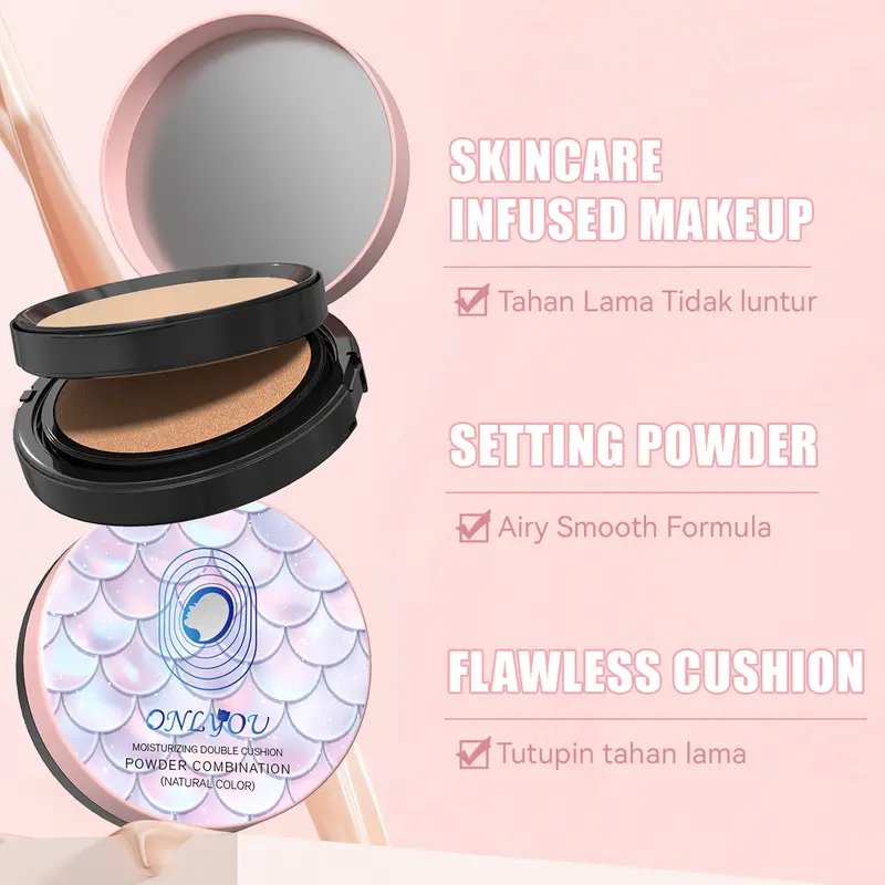 ONLYOU  Double cushion pressed powder 2 in 1 concealer foundation lasting do not take off makeup pressed  Sunscreen Cushion SPF30 PA+++【BPOM】【COD】 3
