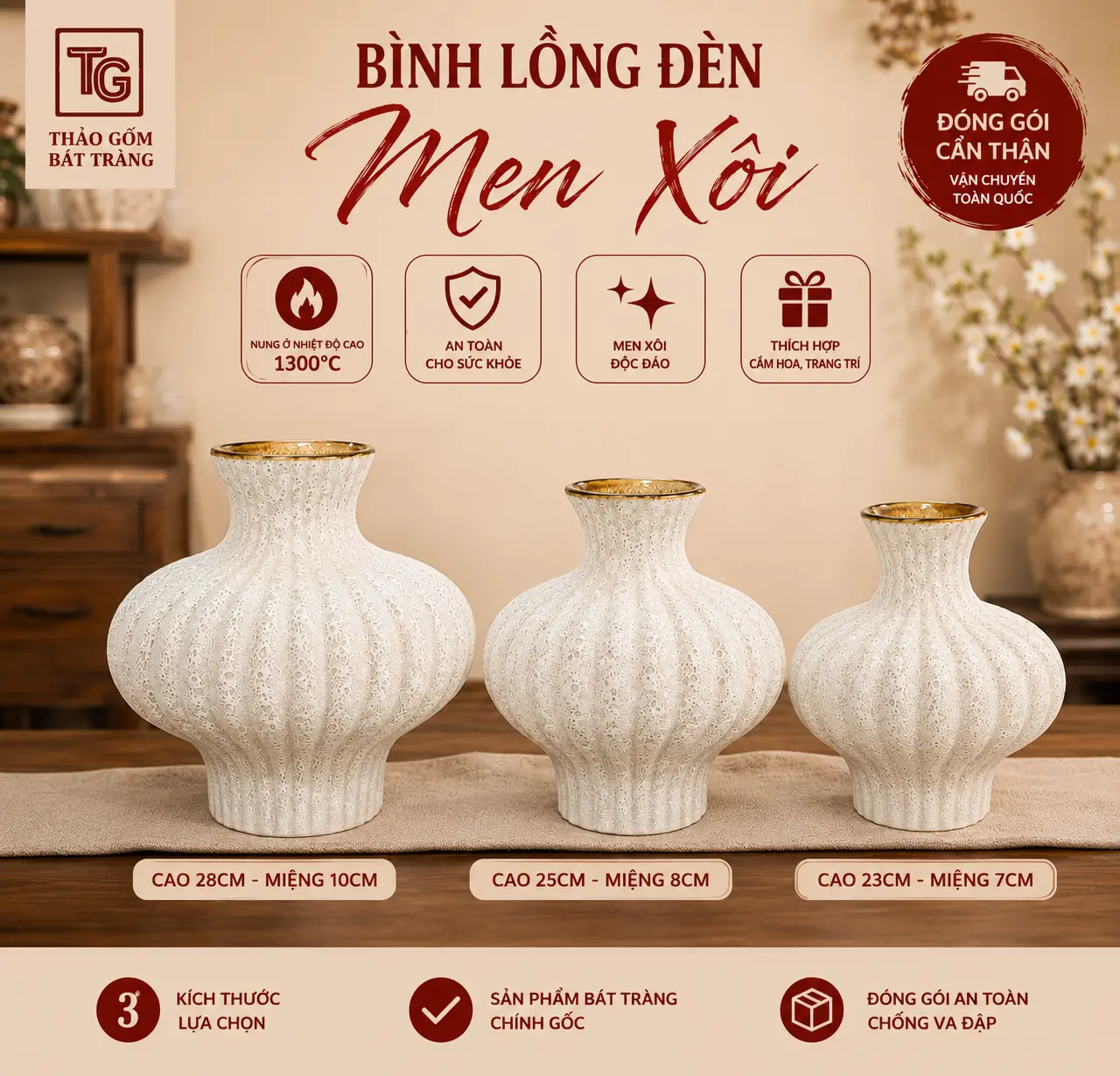 [ LIVE ] Bình Lồng Đèn Men Xôi Cắm Hoa Tuyết Mai, Hoa Đào, Hoa Ly, decor, Gốm Sứ Bát Tràng