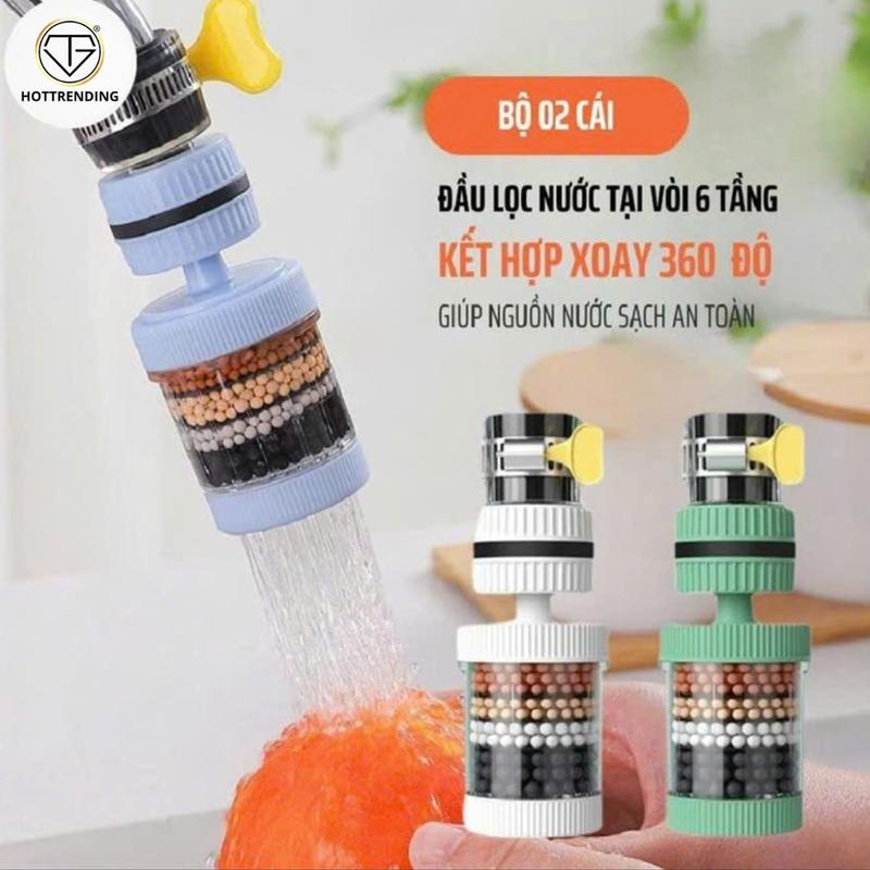 Combo 2 Đầu Vòi Lọc Nước 6 Tầng Lọc Xoay 360 Độ Thế Hệ Mới Gắn Bồn Rửa Chén Nhà Tắm Giúp Nguồn Nước Sạch Sẽ