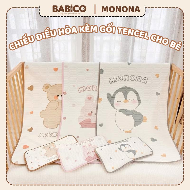 Bộ Chiếu Điều Hoà Kèm Gối Tencel MONONA Cao Cấp, Thảm Trải Nôi Cũi, Thảm Nằm Thoáng Mát Cho Bé KT 60x120cm (Mới)
