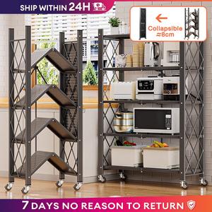 3/4/5 Layer Foldable Rack Kitchen Organizer Metal Lnstallation-Free Organizer Shelf With Wheels Installation Steel
