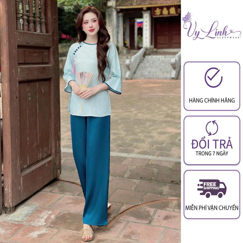  Bộ Đồ Lam Áo Xẻ Tà Dành Cho Nữ Họa Tiết Hoa Chất Liệu Vải Gấm Hoa Mềm Nhẹ Mát S1325 Gấm Hoa 