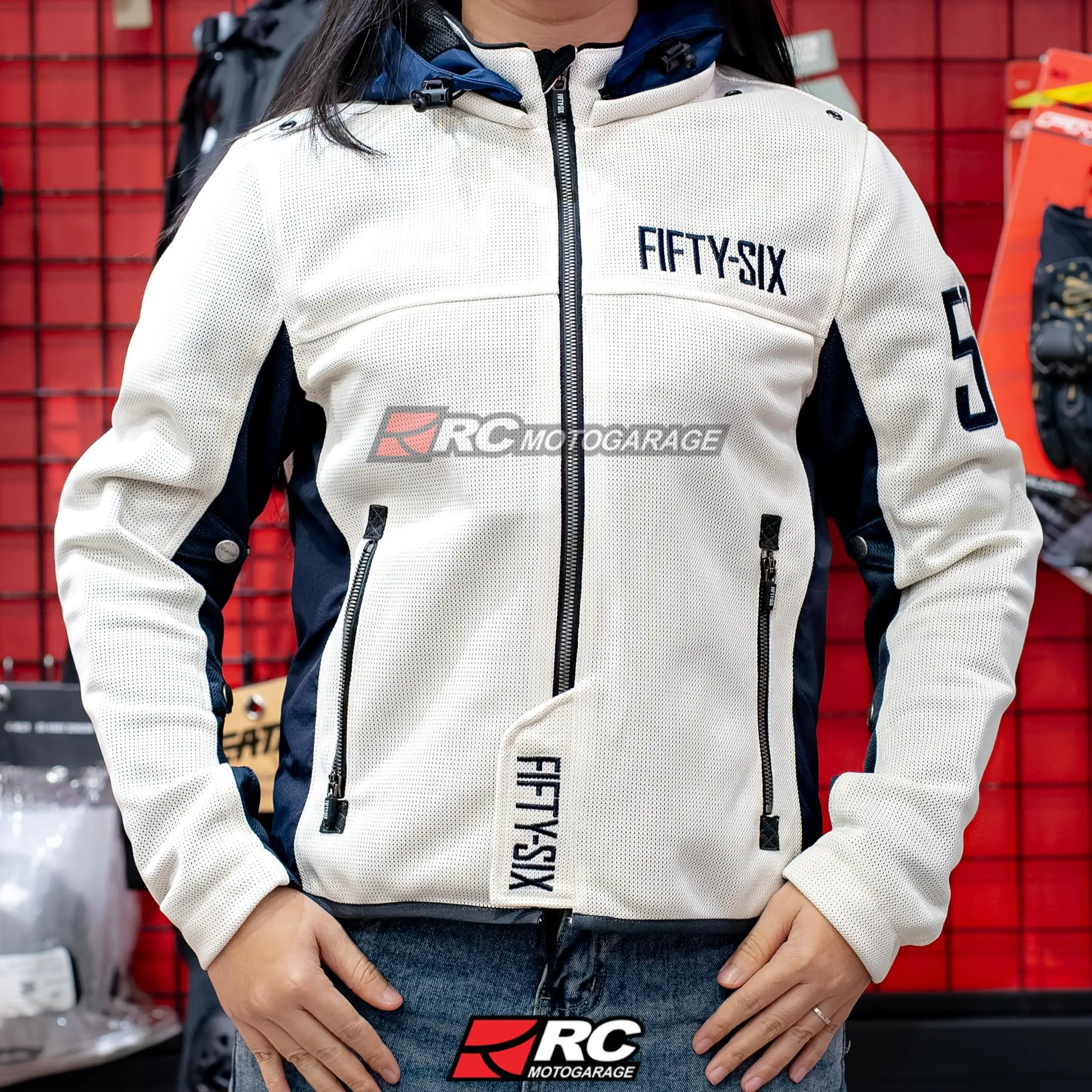 Jaket Motor - 56design Color Hoodie Mesh Jacket Evo Ivory Navy Jacket