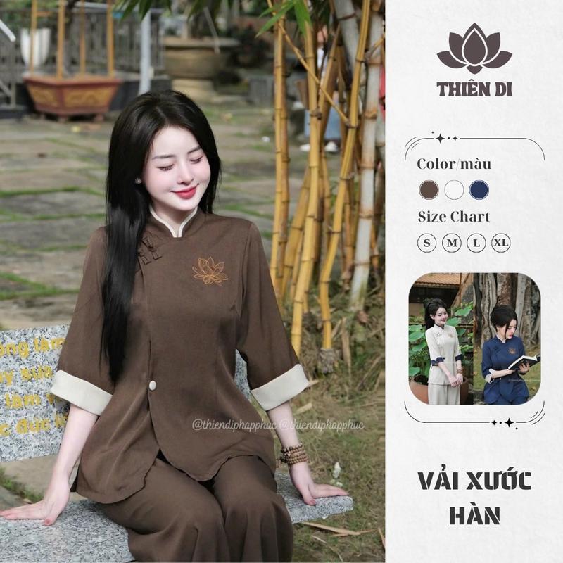  Pháp phục đi lễ chùa cho nữ Thiên Di bộ đồ lam nữ quần áo đi chùa kiểu mới trẻ trung phật tử D06 