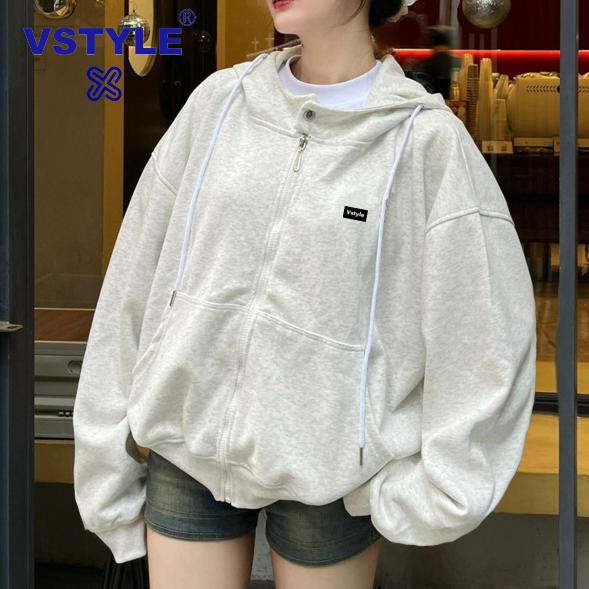 VSTYLE - Áo Hoodie Zip Nỉ Bông Cúc Bấm ,Không Cúc Bấm Logo Vstyle Unisex Áo Khoác Ngoài ,Áo Khóa Kéo ,Áo Chống Nắng Nam Nữ Local Brand