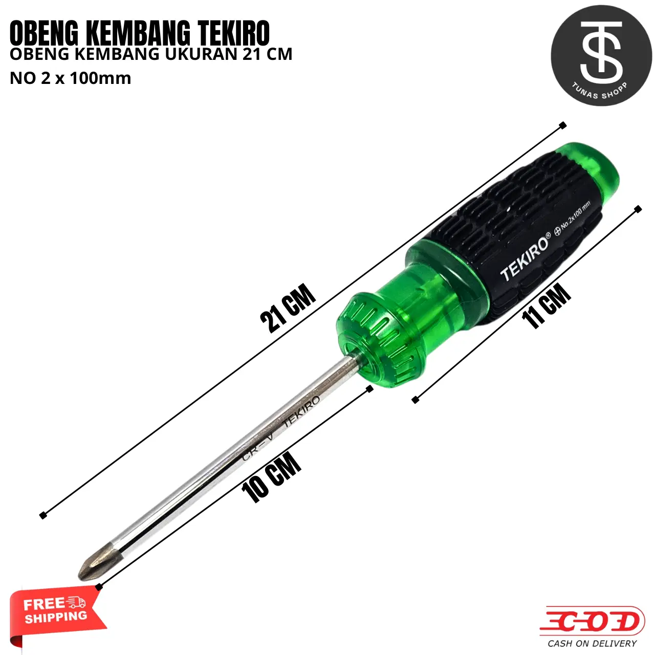 TEKIRO Obeng Kembang 2x100mm / Tekiro Obeng Plus Presisi Tahan Lama / Obeng TEKIRO Philips (+) Gagang Anti Slip