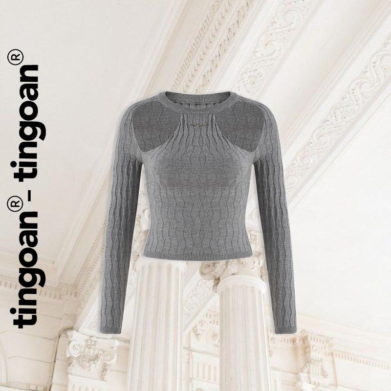 TINGOAN - Áo len dáng ôm dài tay khoét 2 bên vai xámvân len nổi LUCCI TOP/GR