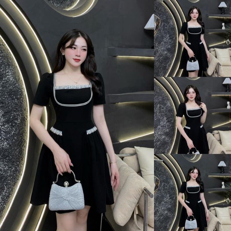  G11 - Váy Thiết Kế Evii dành cho nữ Đầm thiết kế cổ vuông phối viền tạo điểm nhấn dáng A xòe ngắn phù hợp đi làm đi chơi và đi dự tiệc. Có Bigsize Women Dress 