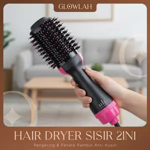 Glowlah Hair Dryer Sisir 2in1 1000W | Volume Curler Comb Pengering & Penata Rambut Anti Kusut