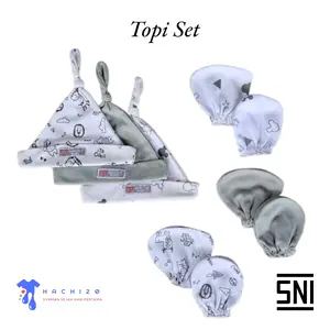 Paket 9 Pcs Topi Set Sarung Tangan Kaki Baby Perlengkapan Bayi Baru Lahir SNI