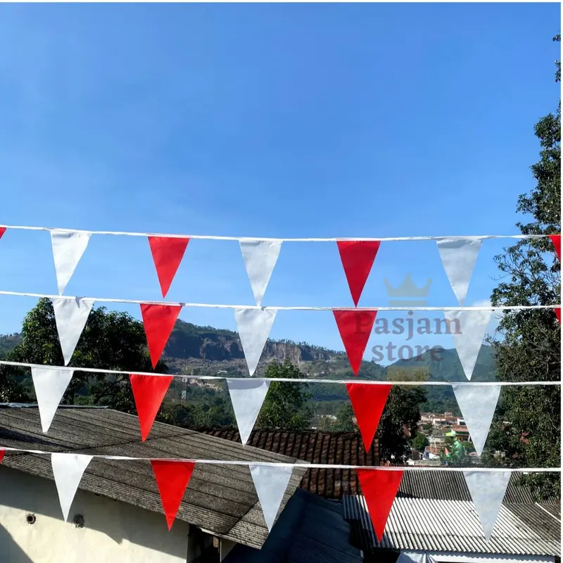 25 Meter Bendera Segitiga Merah Putih Kain Hias Dekorasi Festival Bunting Flag Renteng Dinding 3