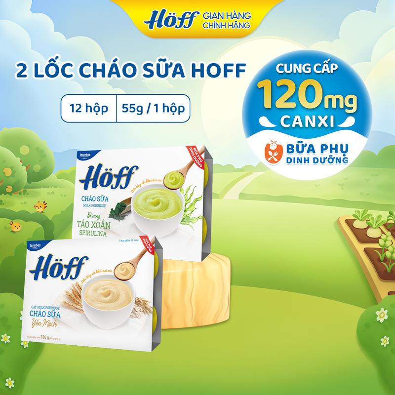 Cháo sữa Yến mạch, Tảo xoắn spirulina Hoff 2 lốc (12 hộp x 55g) - Cháo sữa ăn liền