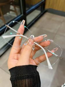 Lentes de marco grande con borde cortado, Lentes de moda y versátiles contra luz azul, Estilo casual Unisex para todas las estaciones