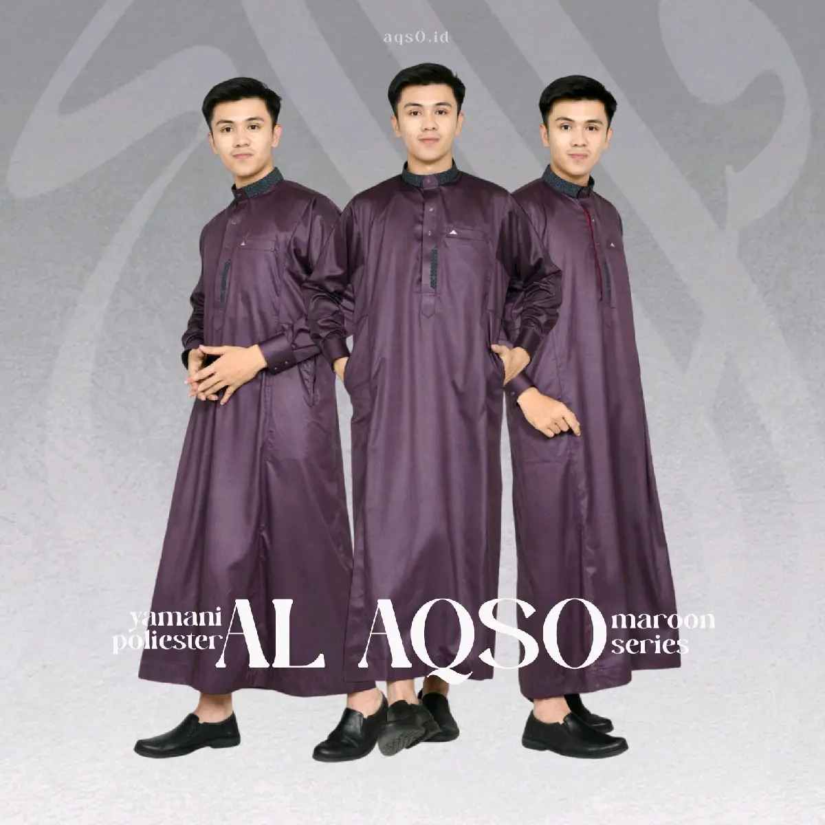 jubah gamis pria muslim A.Q.S.H poliester yamani premium manset