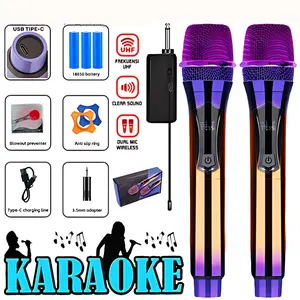 Rechargeable Mic Wireless Rainbow Karaoke Profesional Double Mic 1000mAh 5 Jam Penggunaan & Jarak 50 Meter Baterai Isi Ulang USB Type C SNR 95dB Respons Frekuensi 40Hz-15kHz
