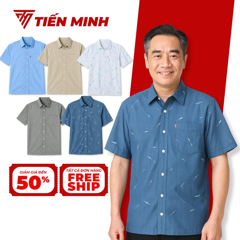   Mã 23  Áo Sơ Mi Vải Xô Đũi Cao Cấp Trung Niên Ngắn Tay Dáng Suông Vạt Ngang Tiến Minh Họa Tiết Menswear XO23 sominam dep Ong 