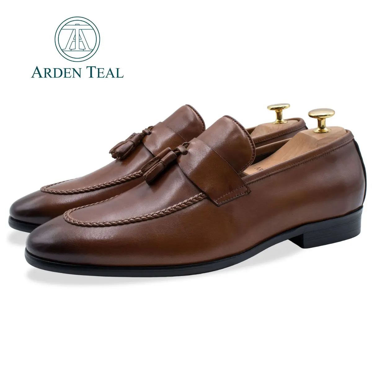 ARDEN TEAL Aguilares Chestnut Full Grain Leather Tassel Loafer