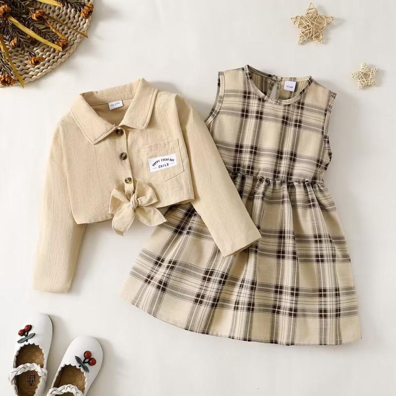 Product Introduction of Baby Brother And Sister Matching Outfits, Plaid Floral Sleeveless Dress And Small Jacket+Boys Plaid Shirt Top And Pants Set 2Pcs 54