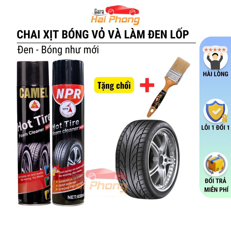 Combo Chai Xịt Bóng Vỏ Làm Đen Lốp Xe ô Tô 650ml Tặng Kèm 1 Chổi Bảo Vệ Lốp Xe