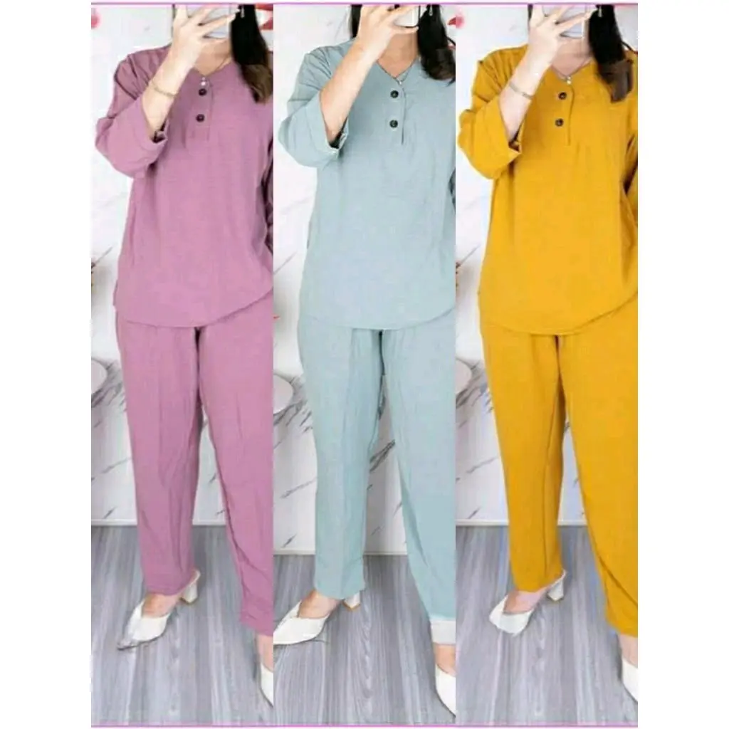 RANDOM Setelan crinkle kekinian  / one set viral nyaman dipakai bahan airflow set andine Celana Panjang