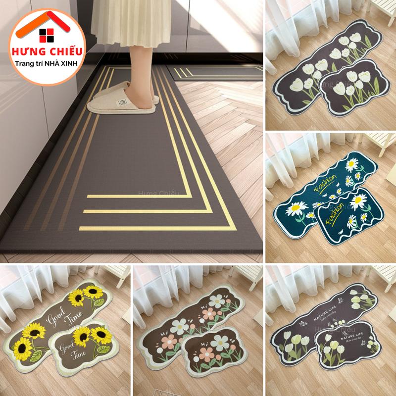 Bộ 2 tấm thảm bếp 40x60cm và 40x120cm trải sàn nhà chất liệu nỉ lì, đế cao su chống trơn trượt ED02