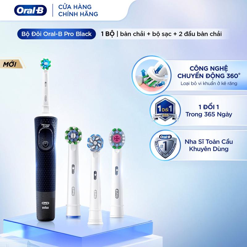 Combo Mua 1 Bàn Chải Điện ORAL-B Vitality Pro Black Làm Sạch Sâu Từng Kẽ Răng Tặng Set 2 Đầu Bàn Chải DeepClean Whitening Sensitive 