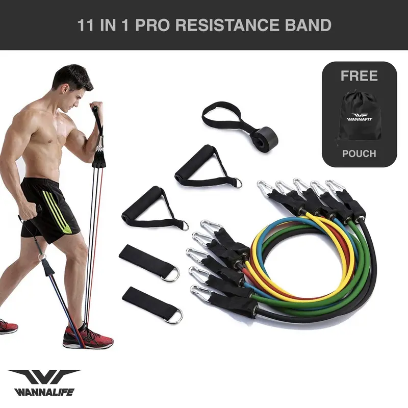 11 IN 1 PRO RESISTANCE BAND SET FITNESS GYM STRETCHING PILATES YOGA 0