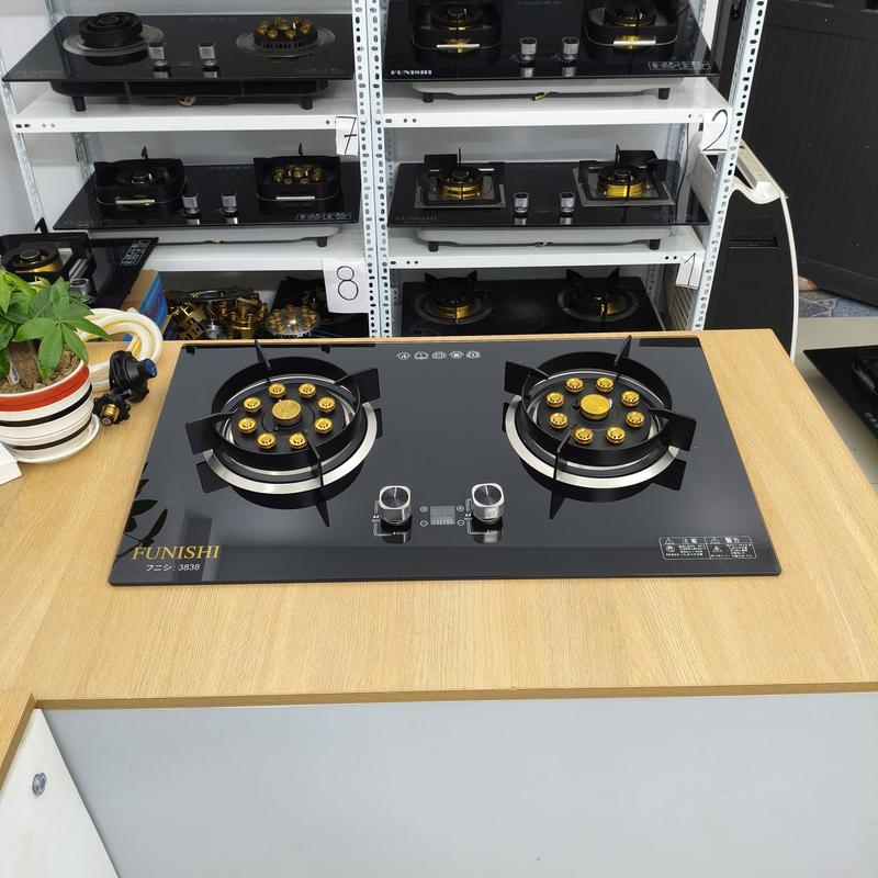 Bếp gas âm FUNISHI hẹn giờ 2 bên 18 đầu đốt đun nấu siêu tốc kiềng tròn chắn gió toàn phần kính bo viền sang trọng họng+ mâm hợp kim đầu đốt đồng bền bỉ BH 5 năm