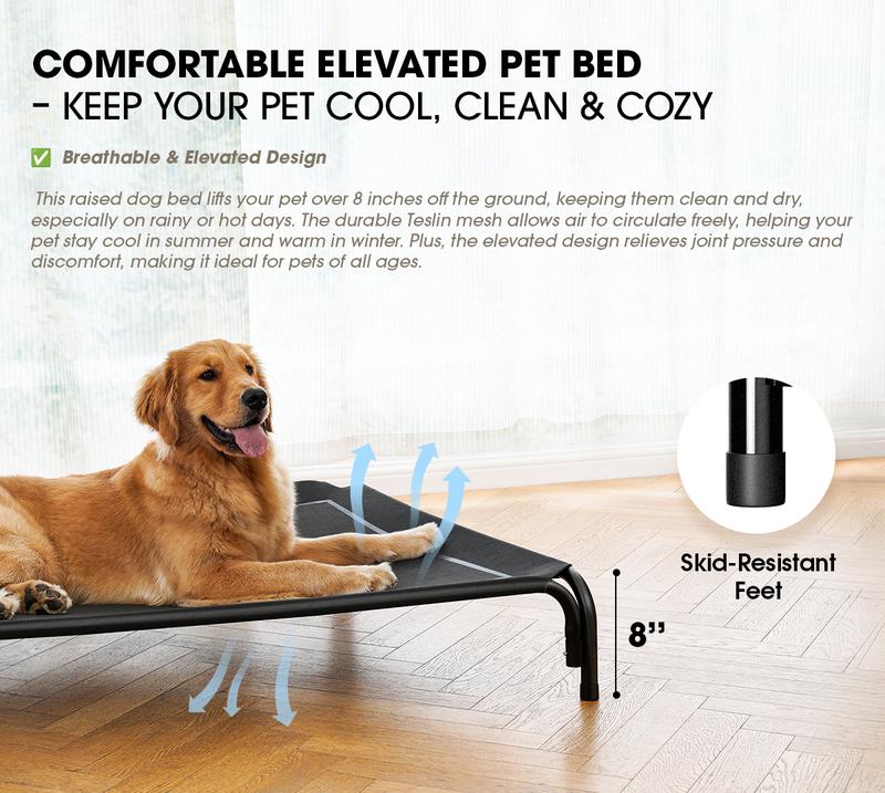 Product Introduction of VALUXE Cooling Elevated Dog Cot for Large Dogs - Breathable Mesh Pet Bed with No-Tool Assembly, Durable All-Weather Frame for Indoor/Outdoor & Camping Use 1