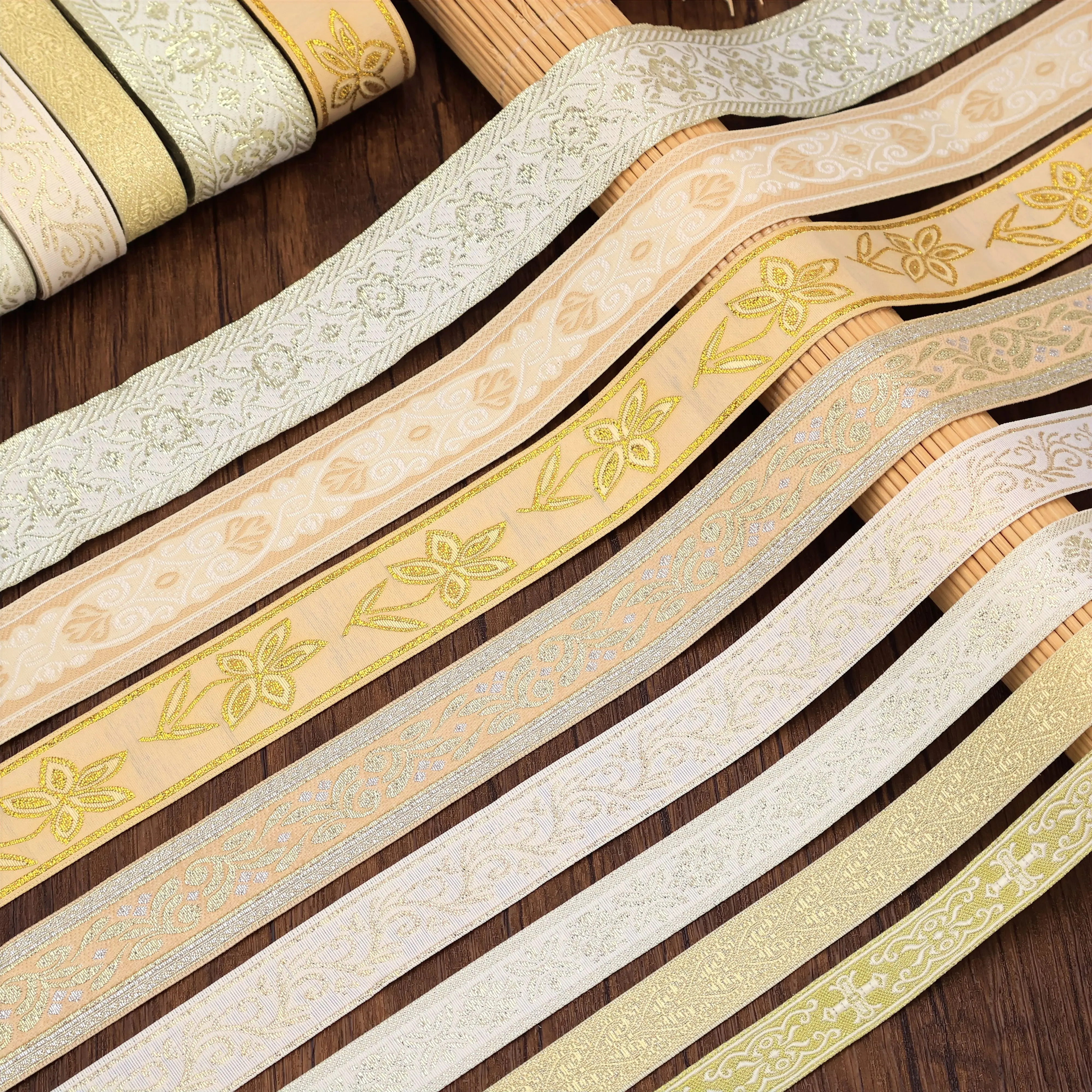 Jacquard Ribbon Golden Lace Trim Flower Lace Ribbon for Sewing, Scrapbooking Supplies