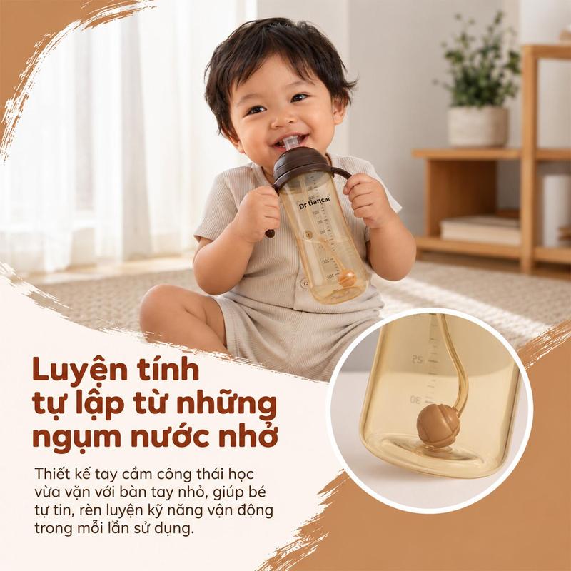 Bình sữa cổ rộng 3 trong 1 cho bé nhựa PP nano dung tích lớn núm ti mỏ vịt núm hút tập uống nước