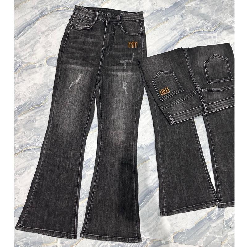 Dài 90cm 5240 Quần Jeans Ống Loe Lỡ Màu Xám Dành Cho Nấm Lùn Thêu Túi Women