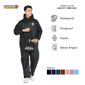 GRAVITY Jas Hujan Dewasa Pria & Wanita Original Anti Rembes PVC Tahan Air dengan Karet di Pergelangan Tangan & Resleting Tertutup Size L XL XXL